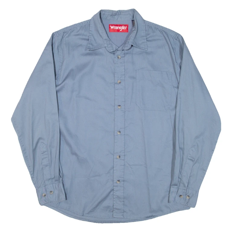 WRANGLER Mens Plain Shirt Blue Long Sleeve M
