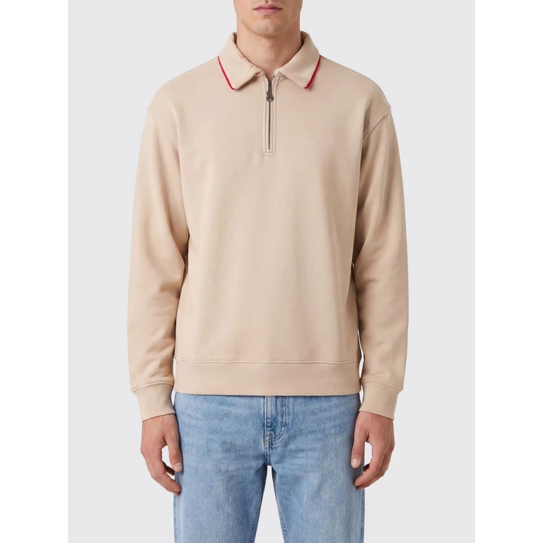 Poloshirt met lange mouwen van katoen met rits en contrasterende bies