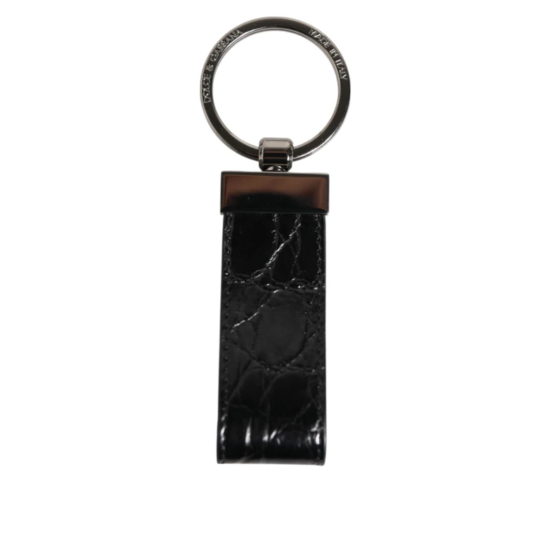 Dolce & Gabbana Black Leather Logo Metal Ring Keychain Holder Men Keyring - Men