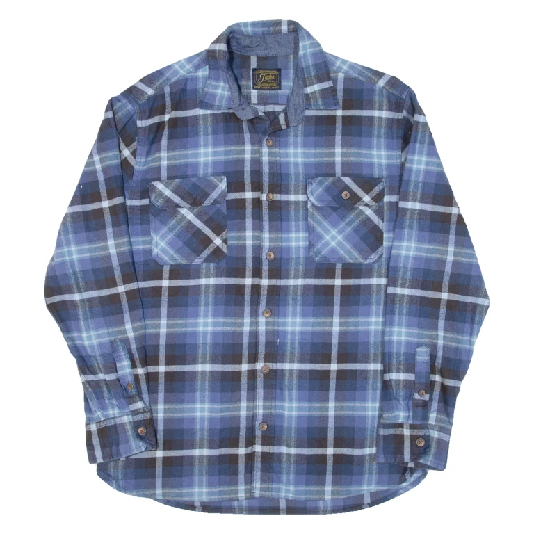 JACHS Mens Flannel Shirt Blue Check Long Sleeve L