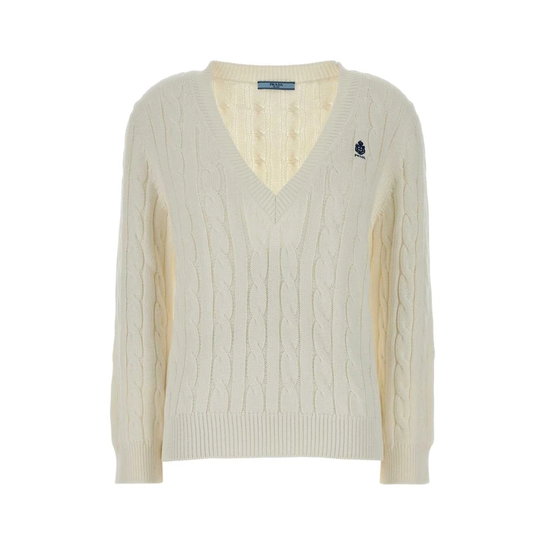 Prada White Cotton Sweater Bianco Exterior: Maglieria - Women