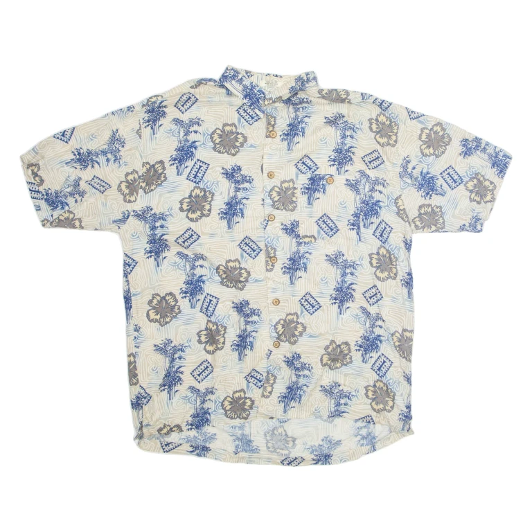 M.E SPORT Mens Hawaiian Shirt Beige Crazy Pattern XL