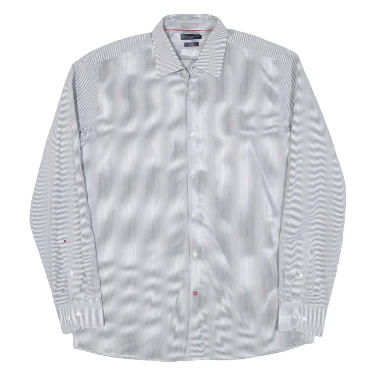 TOMMY HILFIGER Fitted Mens Shirt Grey Striped Long Sleeve XL