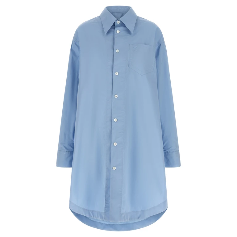 AMI Paris Blue Cotton Midi Dress - Women