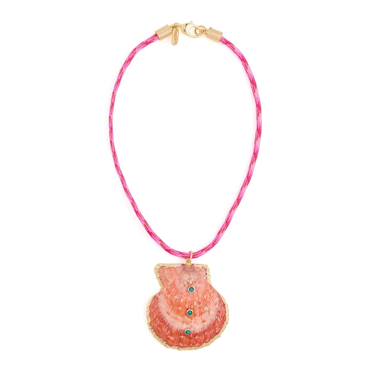 Logan Tay Dark Pink Rope Seashell Necklace Pink One Size
