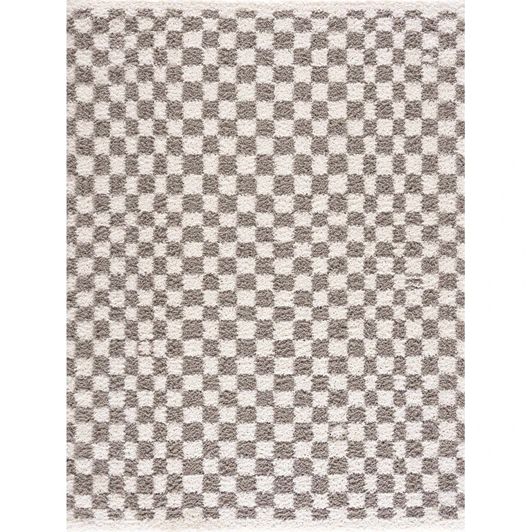 Kieu Taupe Checkered Plush Rug