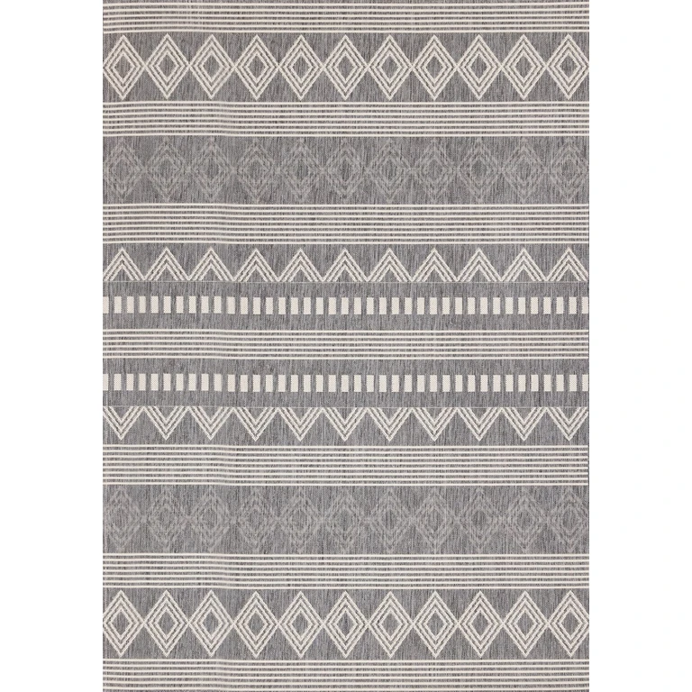 Jasper 6 x 9 Gray and White Patterned Rows Outdoor Rug