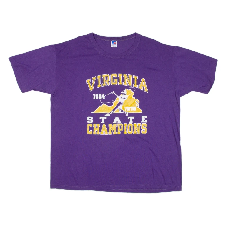 RUSSELL ATHLETIC Virginia State Champions Mens T-Shirt Purple USA XL