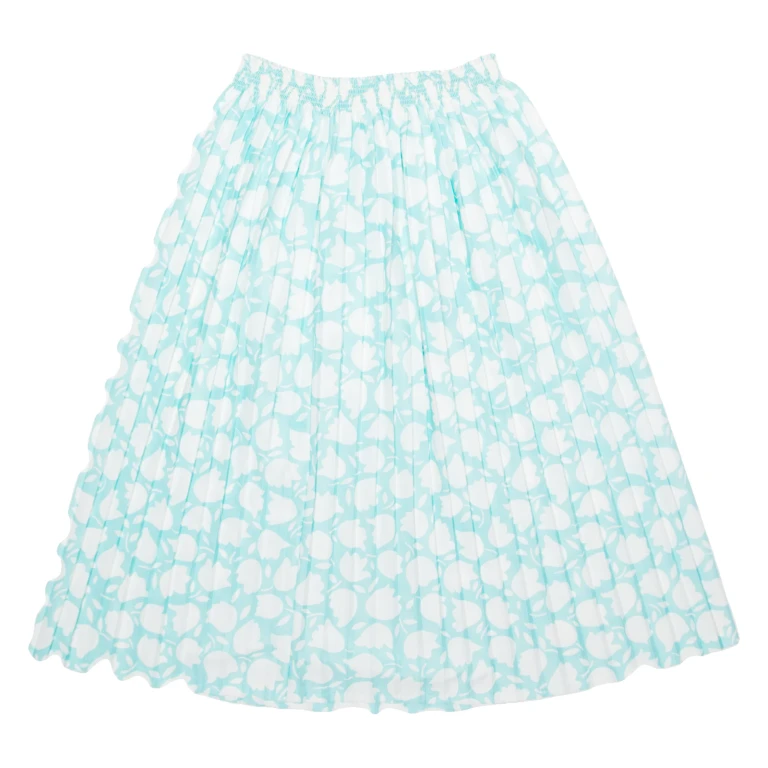 Womens Pleated Skirt Blue Midi Floral M