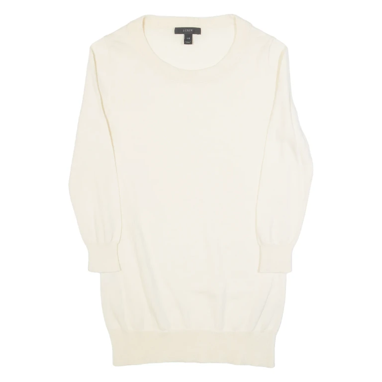 J.CREW Womens Jumper Cream Tight Knit 3/4 Sleeve Wool XXS
