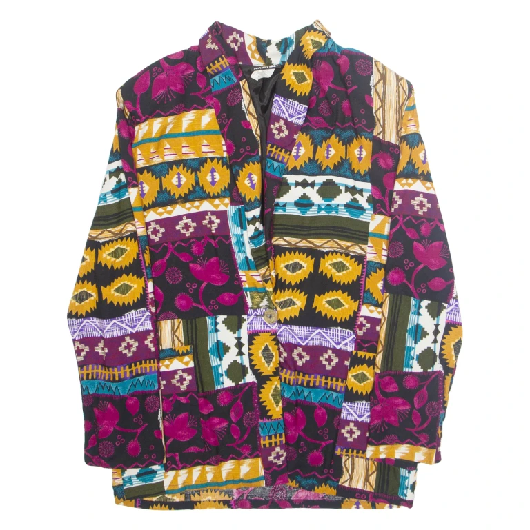 KARIBO Womens Blazer Jacket Purple Crazy Pattern L