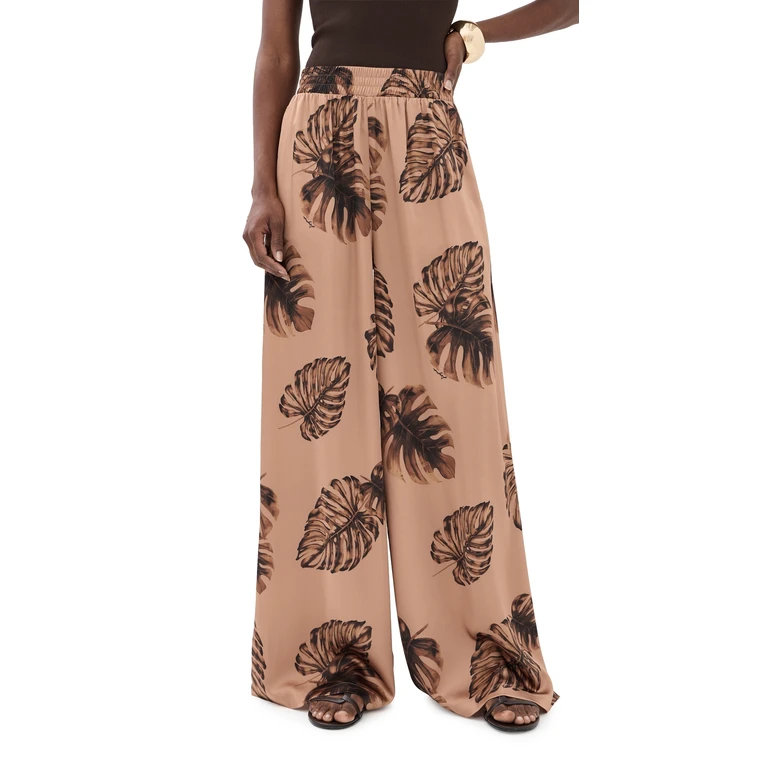 L'AGENCE Lillian Wide Leg Pants Hazelnut Multi Large Palm XXS