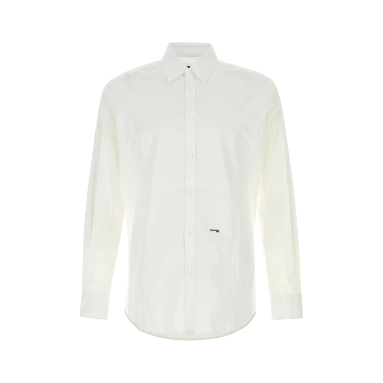 Dsquared2 White Stretch Poplin Shirt Exterior: Cotton Elastane Camicie - Men