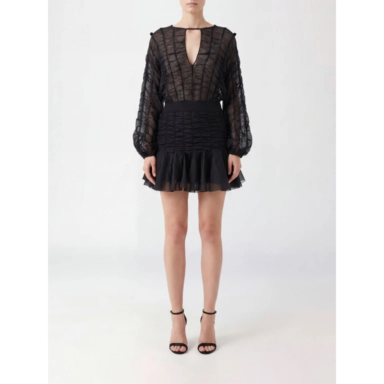 GIOVANNI BEDIN Ruched Cotton Sheath Mini Dress with Balloon Sleeves (GBSS26504NERO)