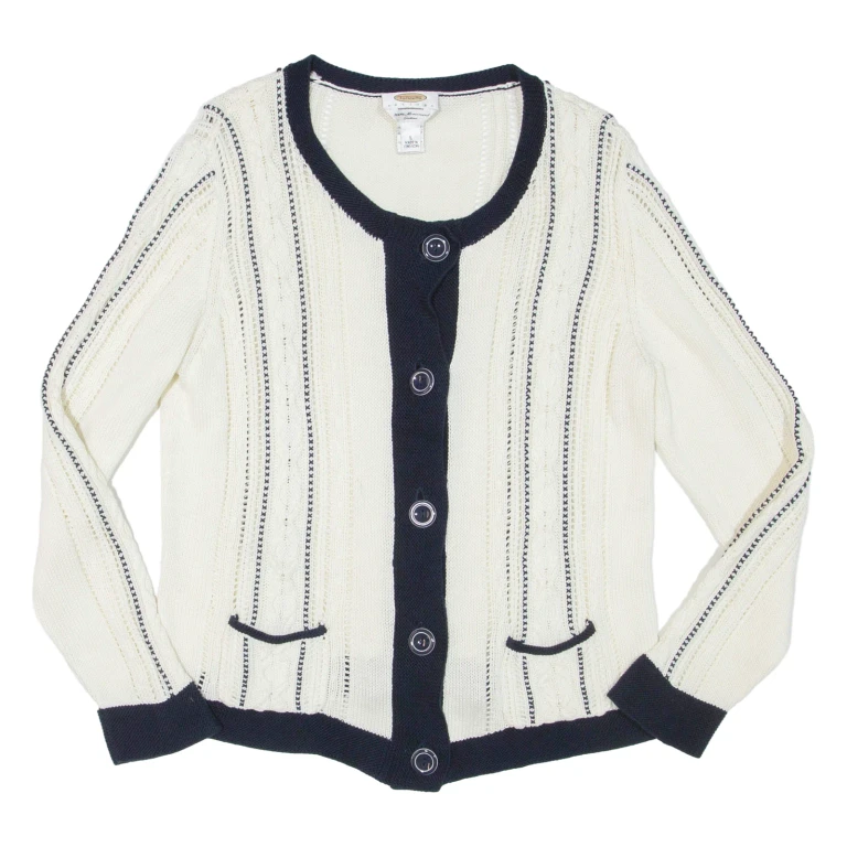 TALBOTS Womens Cardigan Cream Tight Knit L
