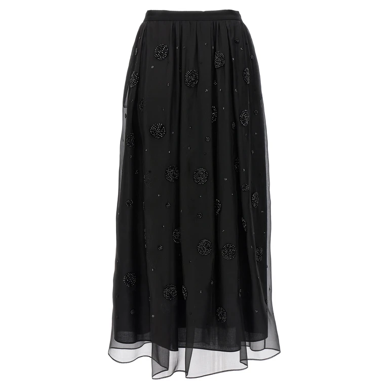 Black Silk Midi Skirt - Women