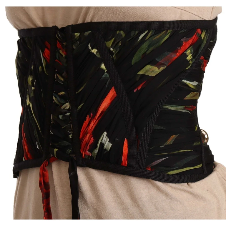 Dolce & Gabbana Black Corset Belt Stretch Waist Strap Silk Top - Women
