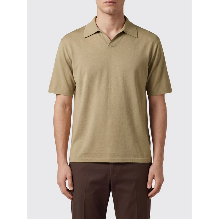 Short-Sleeved V-Neck Silk Polo Shirt (A26SP02SJKHAKIBEIGE)
