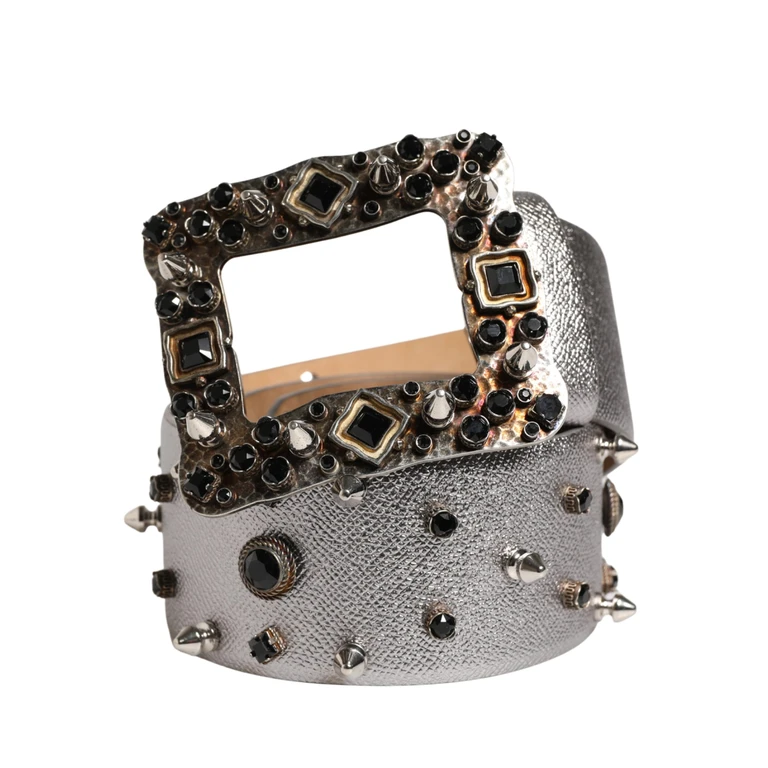 Dolce & Gabbana Silver Leather Crystal Metal Buckle Belt Calf - Women
