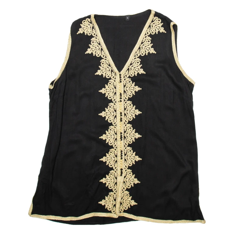Womens Printed Vest Black V-Neck Sleeveless XL