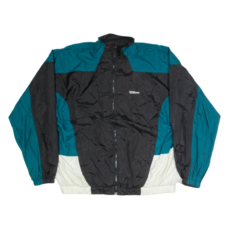 WILSON Mens Track Jacket Black Nylon Colourblock 2XL