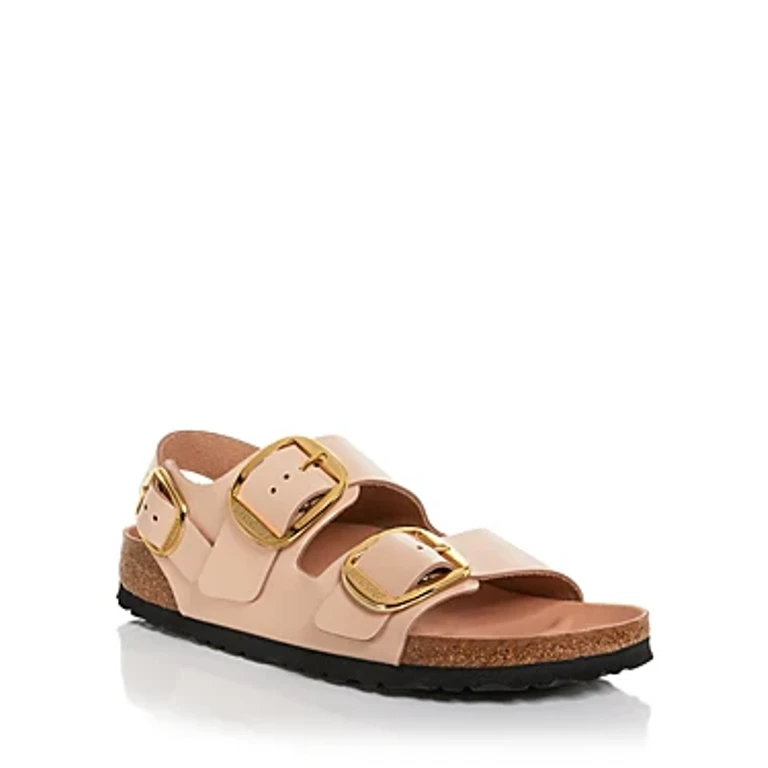 Milano Big Buckle Natural Leather Patent Sandals Narrow