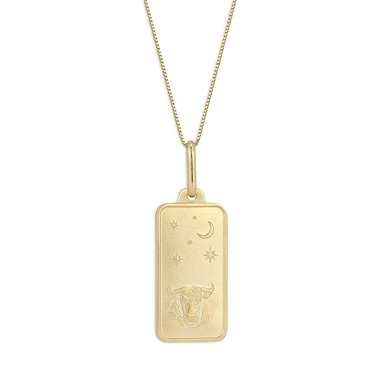 14K Yellow Gold Zodiac Dog Tag Pendant Necklace, 18