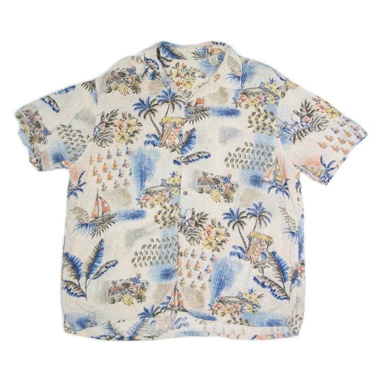 BATIK BAY Beach Mens Shirt White Crazy Pattern 2XL