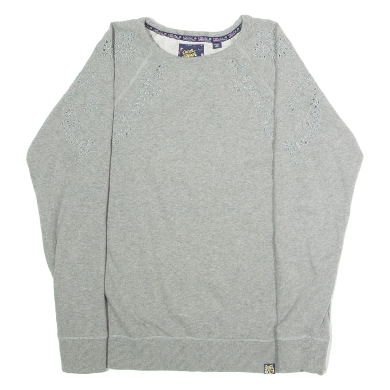 SUPERDRY Floral Womens Sweatshirt Grey Crew Neck UK 12