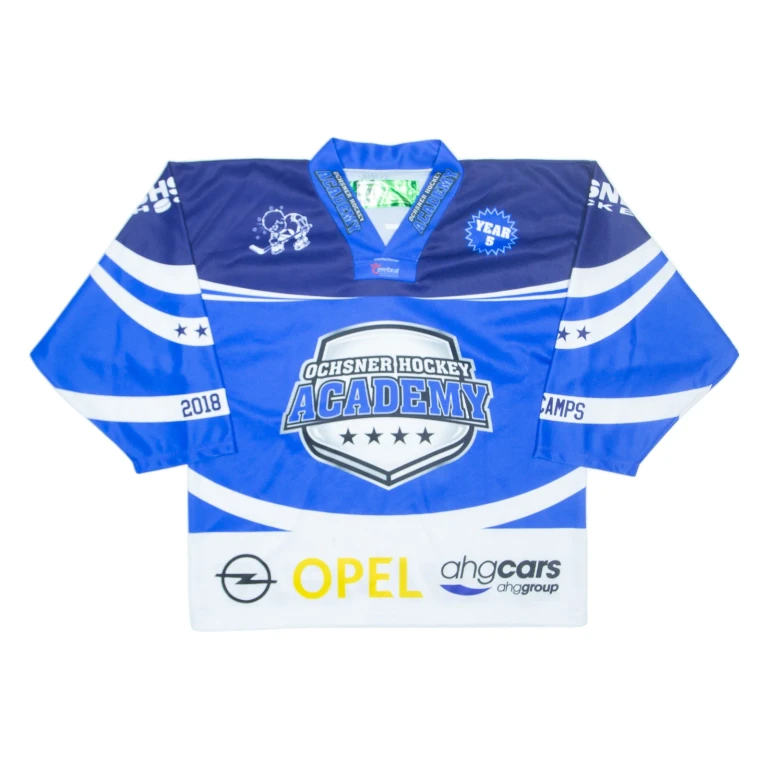 OCHSNER Ice Hockey Academy Mens Jersey Blue 3/4 Sleeve V-Neck XS