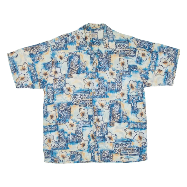WEEKEND TRAVELER Mens Hawaiian Shirt Blue Floral L