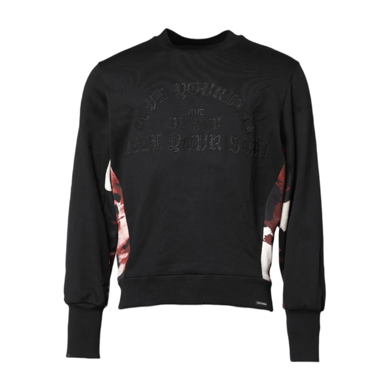 Dolce & Gabbana Black Embroidered Crew Neck Pullover Sweater Cotton Clothing - Men