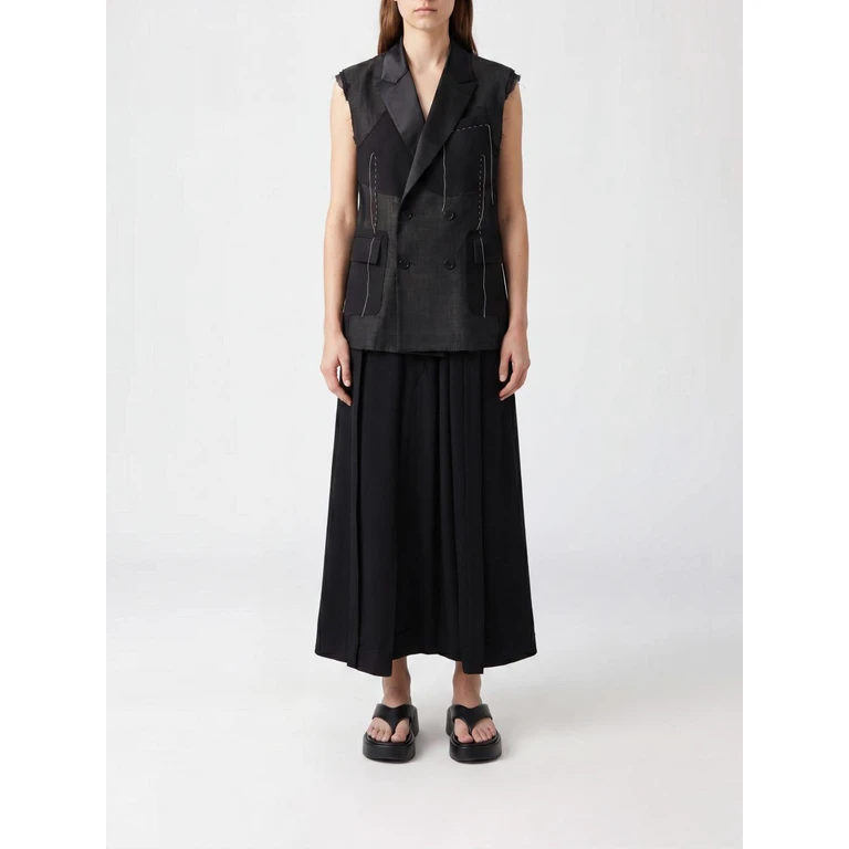 Long Double-Breasted Patchwork Wool and Silk Tailored Waistcoat (2608499001)