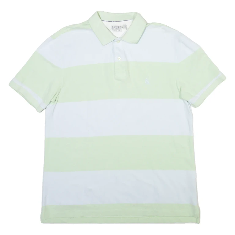 NAUTICA Mens Polo Shirt Green Striped L