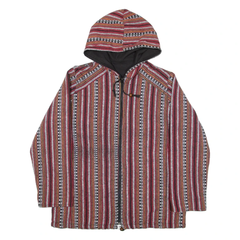 Mens Jacket Red Hooded Striped L
