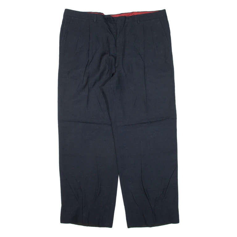 CLAUDE BONUCCI Pleated Mens Trousers Blue Loose Straight W36 L27