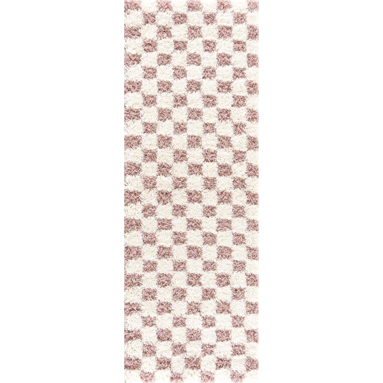 Atira Pink Checkered Shag Rug