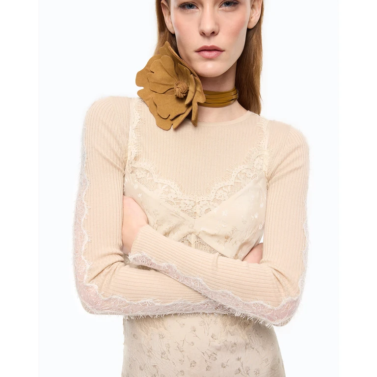 Robe nuisette mi-longue avec bandes en dentelle - 36