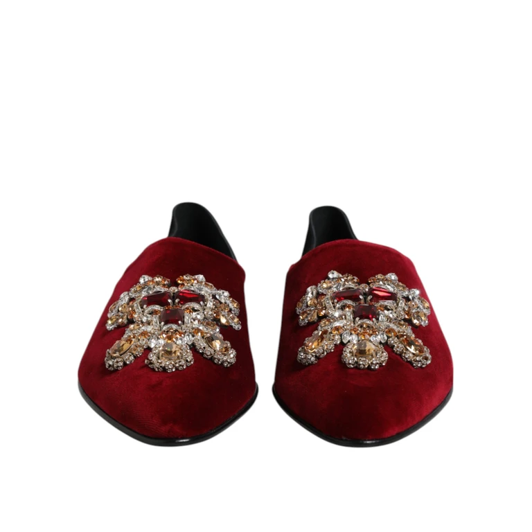 Dolce & Gabbana Black Red Velvet Embellished Slip On Shoes And Cotton Capra - Men