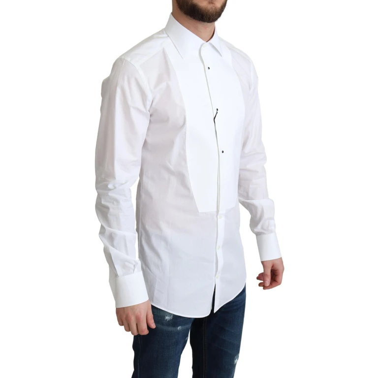 Dolce & Gabbana White Bib Cotton Poplin Men Formal Shirt - Men