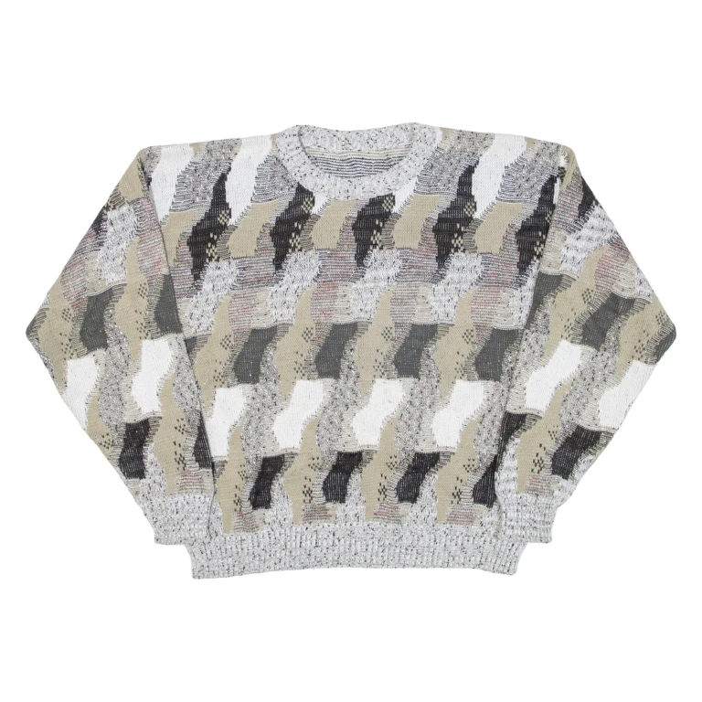 Womens Patterned Jumper Green Crazy Pattern 90s Cable Knit M