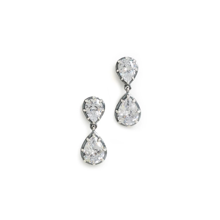 By Adina Eden Cubic Zirconia Double Pear Encased Drop Stud Earrings Silver One Size