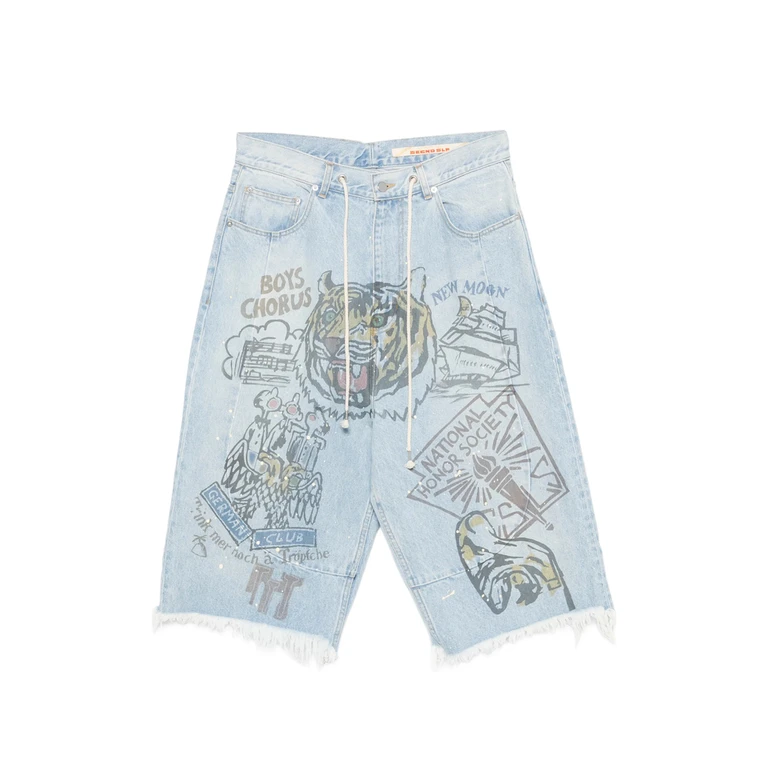 Secnd Slf Graphic-print Raw-cut Shorts