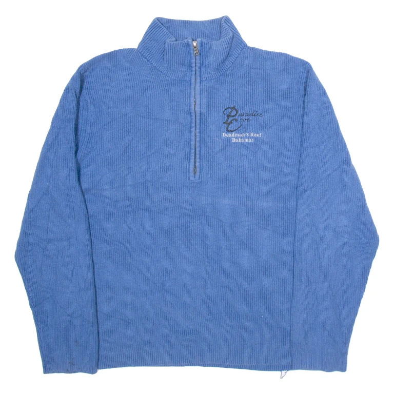 CALVIN KLEIN Womens Jumper Blue 1/4 Zip Tight Knit XL