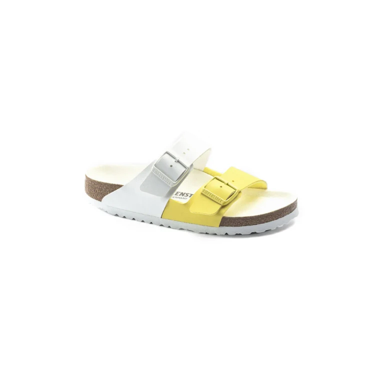 Arizona Split Birko-Flor White / Lime Sour Sandals