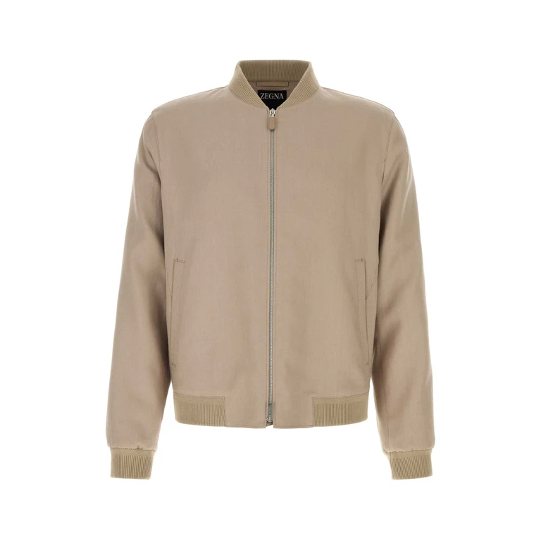 Zegna Cappuccino Linen Bomber Jacket N02r Giubbini - Men