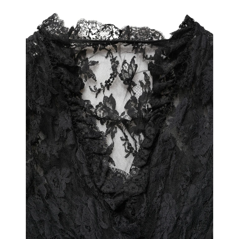 Dolce & Gabbana Black Lace A-Line Long Evening Gown Dress Cotton Silk Nylon - Women