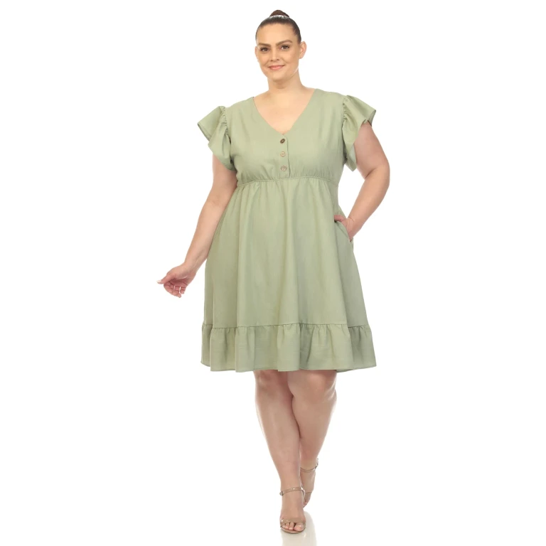 Women's Plus Size Ruffle Sleeve Knee-Length Dress