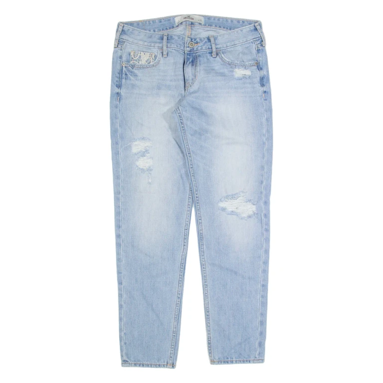HOLLISTER Distressed Womens Jeans Blue Slim Tapered Stone Wash W30 L27