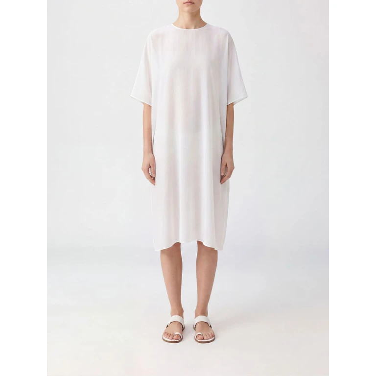 Midi Cotton Tunic with Dropped Shoulders and Crew Neck (11200W4280WHT)